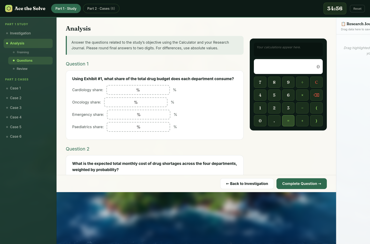 Analysis — answer questions with the calculator and your Research Journal.