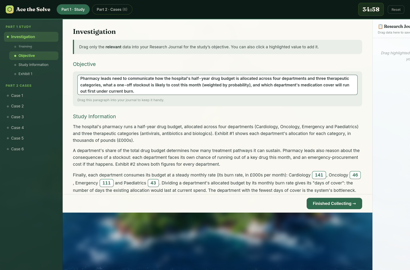 Investigation — drag the relevant data points into your Research Journal.